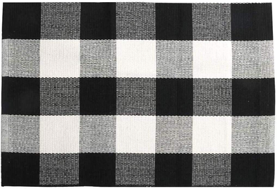 Buffalo Check Area Rug,Hauswahl Cotton Plaid Rug Black/White Hand-Woven Buffalo Checkered Floor Mats Washable Carpet for Porch Doormat Kitchen Rugs (2'x6', Black/White)