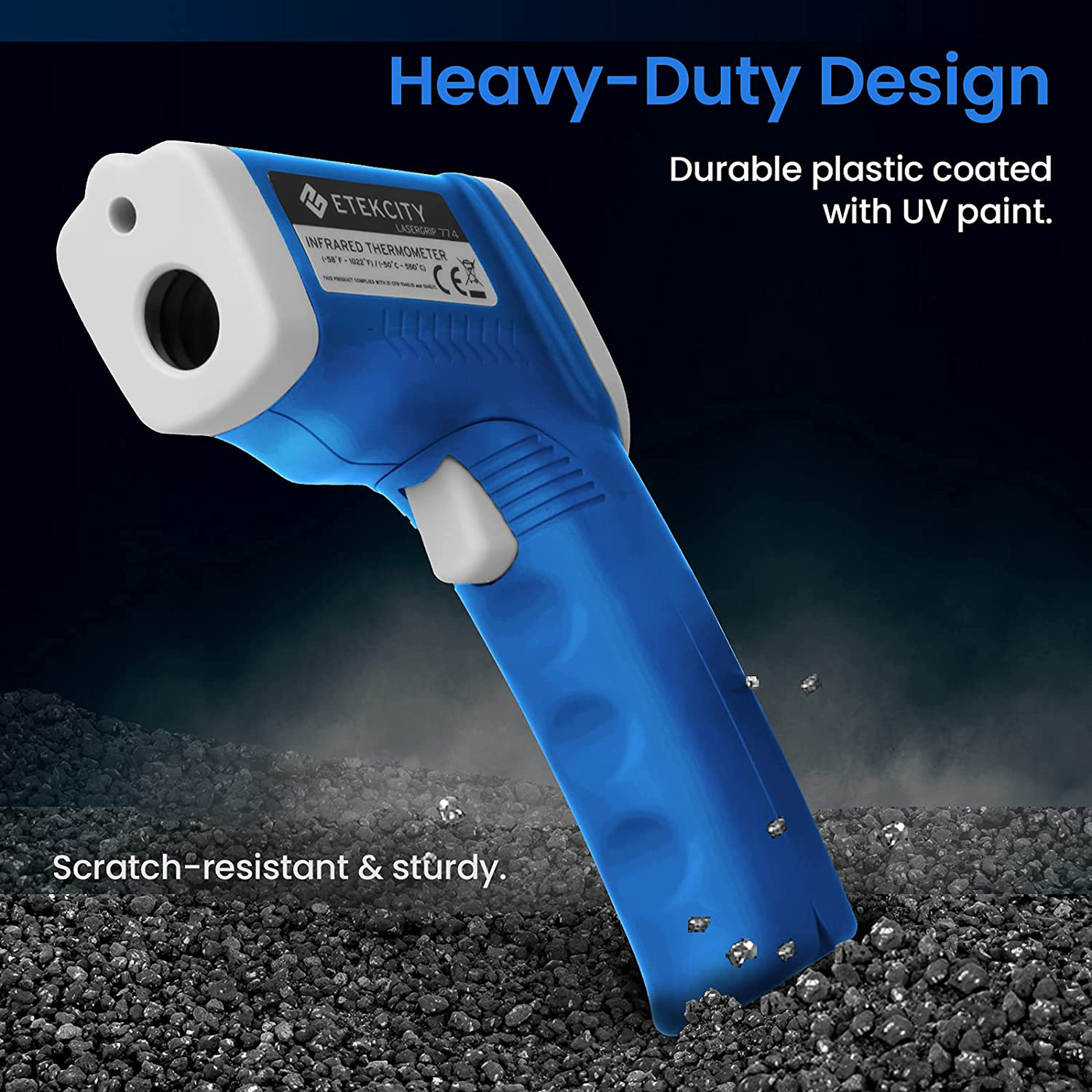 Etekcity Infrared Thermometer Upgrade 774 (Not for Human) Temperature Gun Non-Contact Digital Lasergrip -58℉~ 716℉ (-50℃ ~ 380℃)with Adjustable Emissivity & Max Measure, Orange and Black