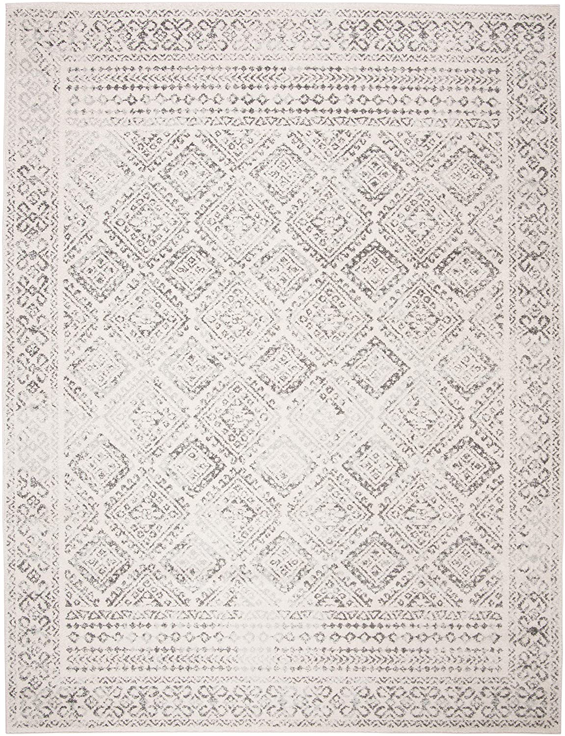 Safavieh Tulum Collection TUL264A Moroccan Boho Distressed Non-Shedding Stain Resistant Living Room Bedroom Area Rug, 3' x 3' Square, Ivory / Grey