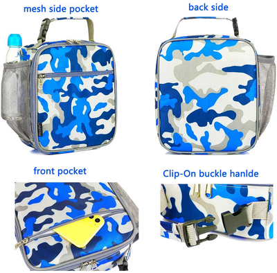FlowFly Kids Lunch box Insulated Soft Bag Mini Cooler Back to School Thermal Meal Tote Kit for Girls, Boys, Blue Camo
