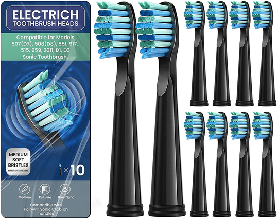 10 Pack Electric Toothbrush Replacement Heads Compatible with Fairywill Electric Toothbrush FW-507/508/515/551/917/959/2011/D1/D3/D7/D8
