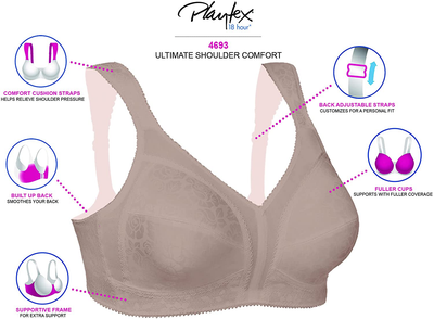 Playtex Women's 18 Hour Original Comfort Strap Full Coverage Bra Us4693, Available in Single and 2-Packs