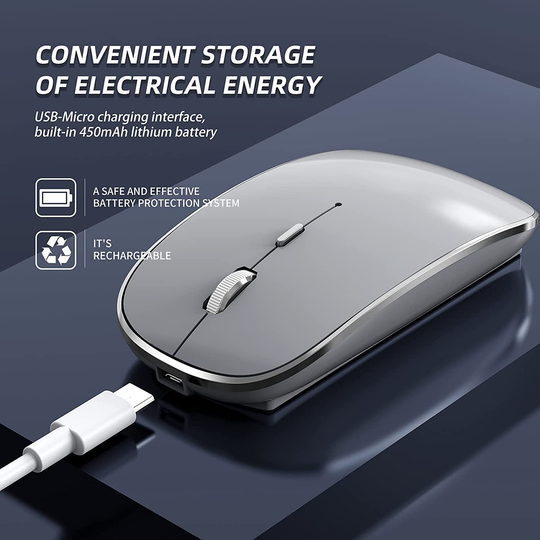 Halpilt Wireless Mouse Rechargeable, Portable, Silent Click USB-A Type-C Dual Mode 3 Adjustable DPI Business Office Leisure Home Small Mouse (Q23S Grey)