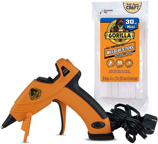 Gorilla 104987 Full Size Hot Glue Gun and Sticks, 45, Orange