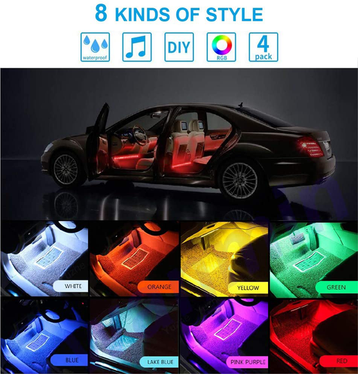 Led Interior Car Lights, Controller Led Lights for Cars, Multicolor Music Underglow Lighting Kits with Wireless Control and Sound Active Function, Car Charger Included, DC 12V