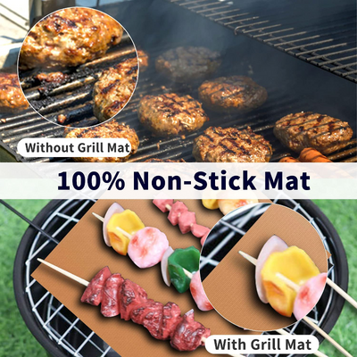 Set of 5 Copper Reusable & Heavy Duty Grill Mats for Outdoor Grill -15.75 x 13" with Free Brushes
