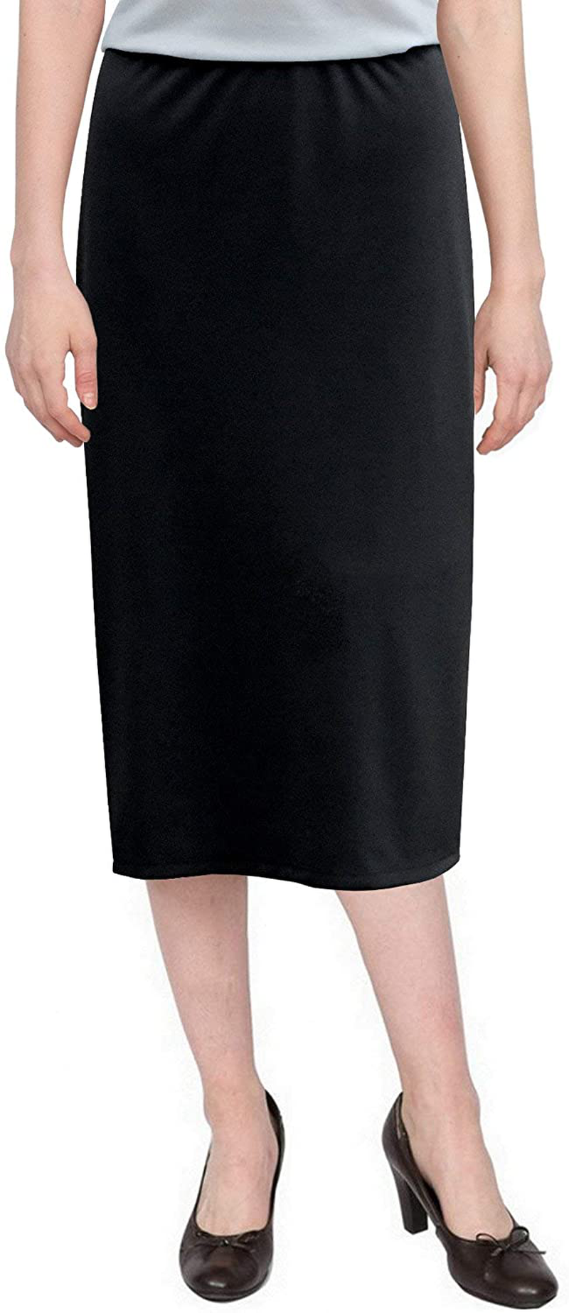 Baby'O Women's Basic Modest 26" Below The Knee Length Stretch Knit Straight Skirt