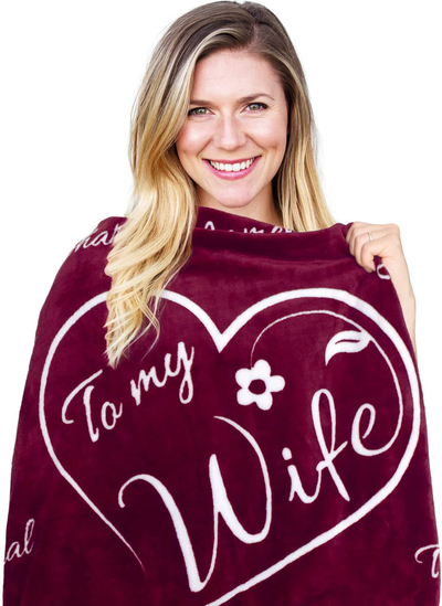 Wife Gift Blanket - I Love You Gifts for Women - Romantic Gifts for Wife Anniversary - Wife Birthday Gifts for Her from Husband for Valentines, Mothers Day or Christmas - Throw 50" x 65" (Merlot Red)