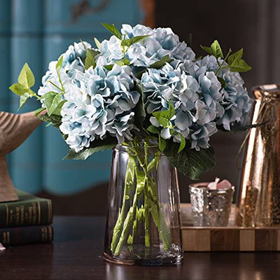 Felice Arts Artificial Silk Flowers California Fake Beautiful Hydrangea Bouquet Flower for Home Wedding Decor,Pack of 3 (Blue)