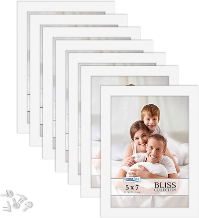 Icona Bay 5x7 Picture Frames (White, 12 Pack), Modern Style Wood Composite Frames Table Top or Wall Mount, Bliss Collection