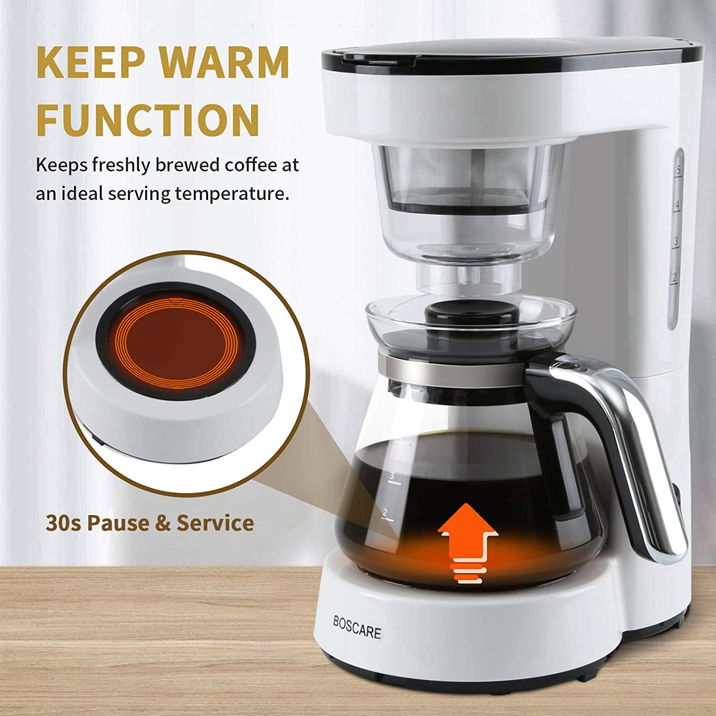 BOSCARE Programmable Coffee Maker, Drip Coffee Maker, Mini Coffee Machine with Auto Shut-off, Strength Control (10 cup)