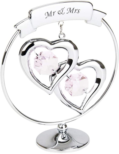 Haysom Interiors Modern 60th Anniversary Silver Plated Metal Keepsake Gift Ornament with Clear Swarovski Crystal Glass