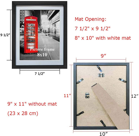 8x10 Black Picture Frames with Mat for Wall or Table Top Decoration, Set of 6