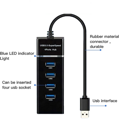 Portable 4 Port 3.0 USB Hub Adapter