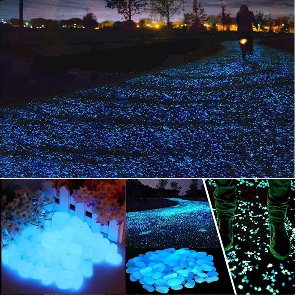 chic style 300pcs Glow in The Dark Garden Pebbles, Gardening Luminous Glow Stones Outdoor Decor Glowing Water Fish Tank Gravel (Blue)