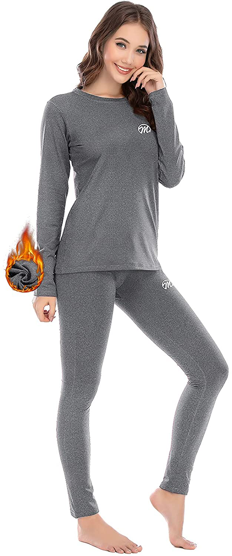 MEETWEE Thermal Underwear for Women, Winter Warm Base Layer Top & Bottom Set Long Johns with Fleece Lined Cold Weather Skiing