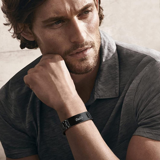 VNOX Masculine Watch Band Stainless Steel Link Bracelet Personalized Engraved DAD Jewelry Gift for Men DAD Father