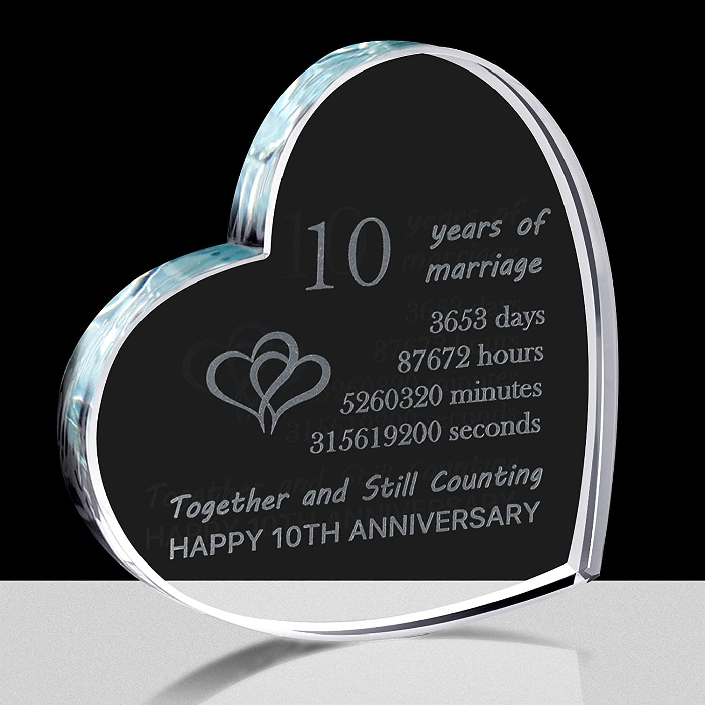 CQNET 15th Wedding Anniversary Crystal Heart Couple Engraved Glass 15 Year Valentine's Day Anniversary Birthday Gift for Him or Her (15th)