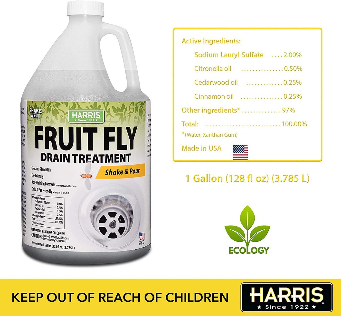 HARRIS Fruit Fly Drain Treatment Gel, Drain and Fruit Fly Killer for Indoor, 128oz