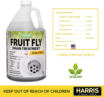 HARRIS Fruit Fly Drain Treatment Gel, Drain and Fruit Fly Killer for Indoor, 128oz