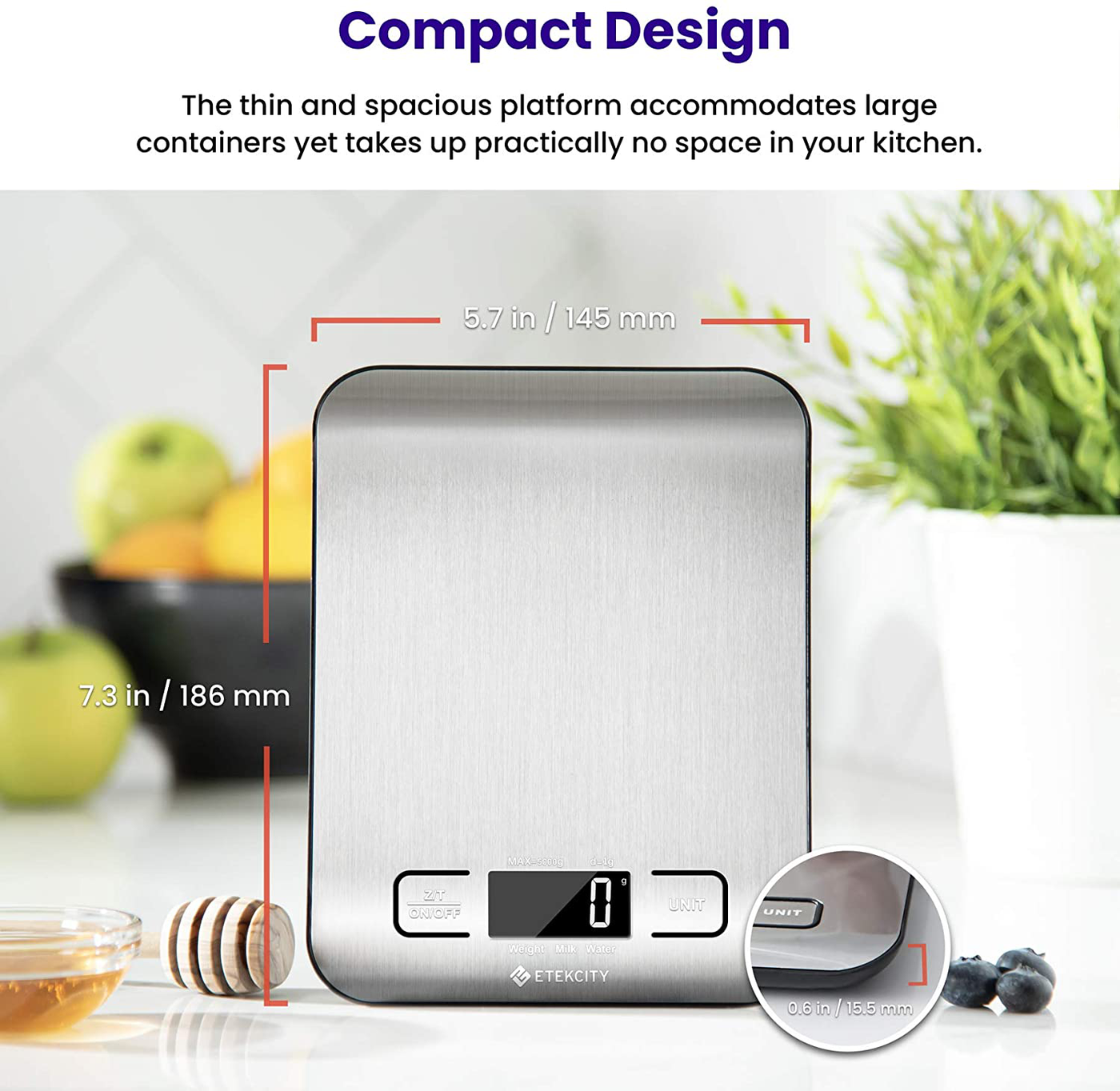 Etekcity Food Kitchen Scale, Digital Grams and Ounces for Weight Loss, Baking, Cooking, Keto and Meal Prep, Small, Stainless Steel