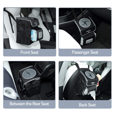Farasla All-in-One Car Trash Can with 2 Removable Leakproof Interior Liners, Adjustable Tissue Holder & Straps