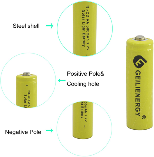 GEILIENERGY Solar Light AA Ni-CD 600mAh Rechargable Batteries (Pack of 8) ¡­