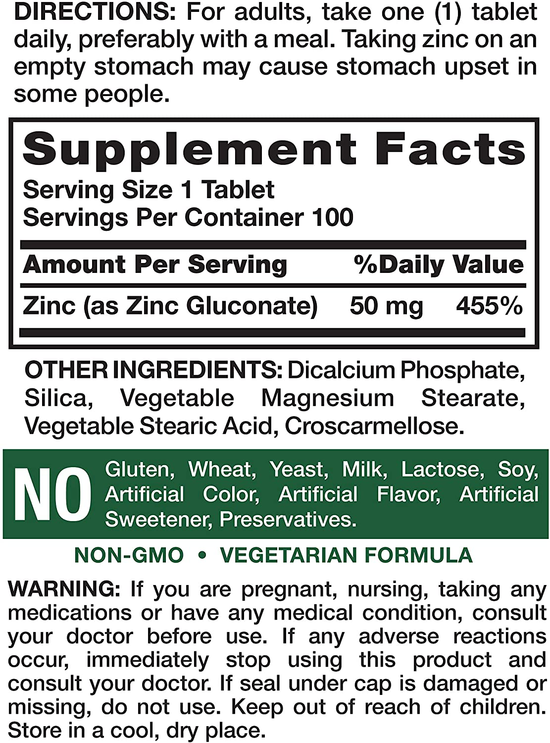 Nature's Truth Chelated Zinc 50mg | 100 Tablets | Essential Mineral Supplement | from Zinc Gluconate | Vegetarian, Non-GMO, Gluten Free