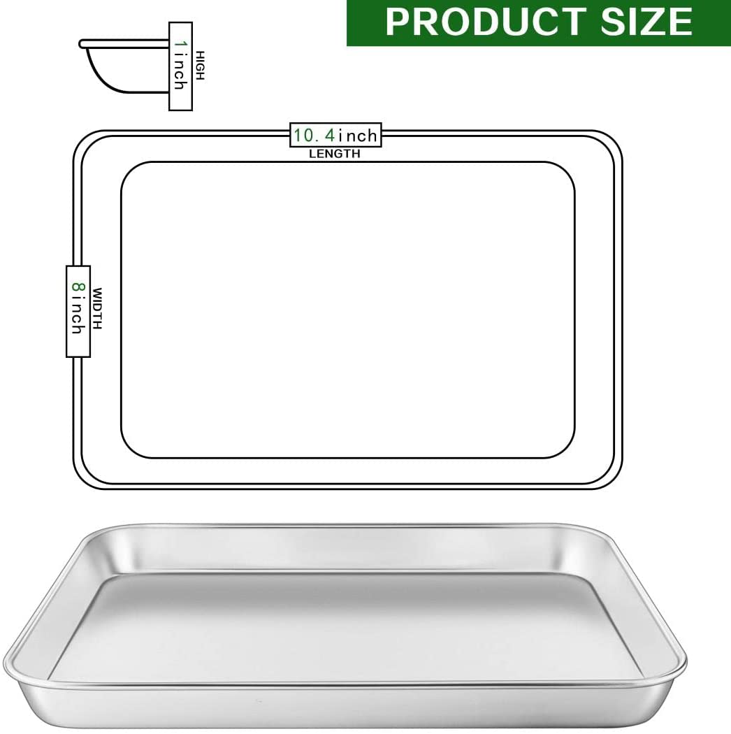 Small Baking Sheet for Toaster Oven,Stainless Steel Baking Pan Cookie Sheet Set of 3,Rectangle Size 9.3 & 10.4 & 12.5 inch,Mirror Finish & Heavy Duty, Dishwasher Safe By KnmyLife