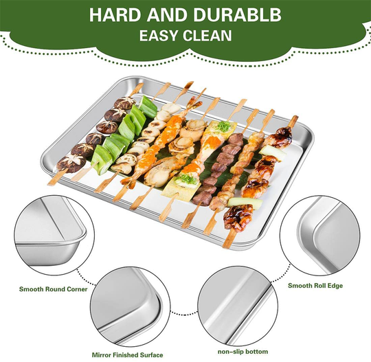 Stainless Steel Toaster Oven Tray, Heavy Duty Toaster Oven Pan, Rectangle Size 10.4 x 8 x 1 inch,Superior Mirror Finish & Easy Clean, Dishwasher Safe By KnmyLife