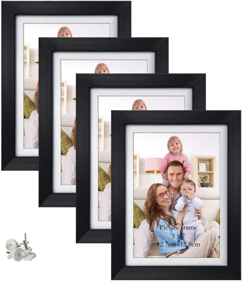 Giftgarden 4x6 Picture Frame Set of 4, Matted to Display 4 x 6 Pictures with Mat or 5x7 Photos Without Mat for Wall Floating or Tabletop, Black