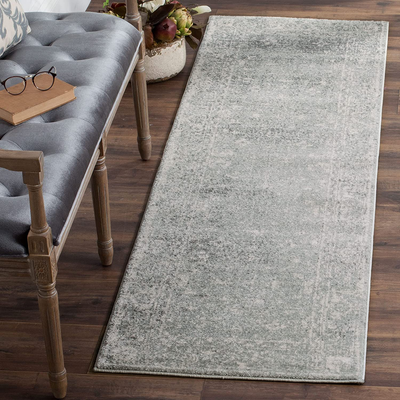 Safavieh Evoke Collection EVK270Z Shabby Chic Distressed Non-Shedding Stain Resistant Living Room Bedroom Runner, 2'2" x 11' , Silver / Ivory