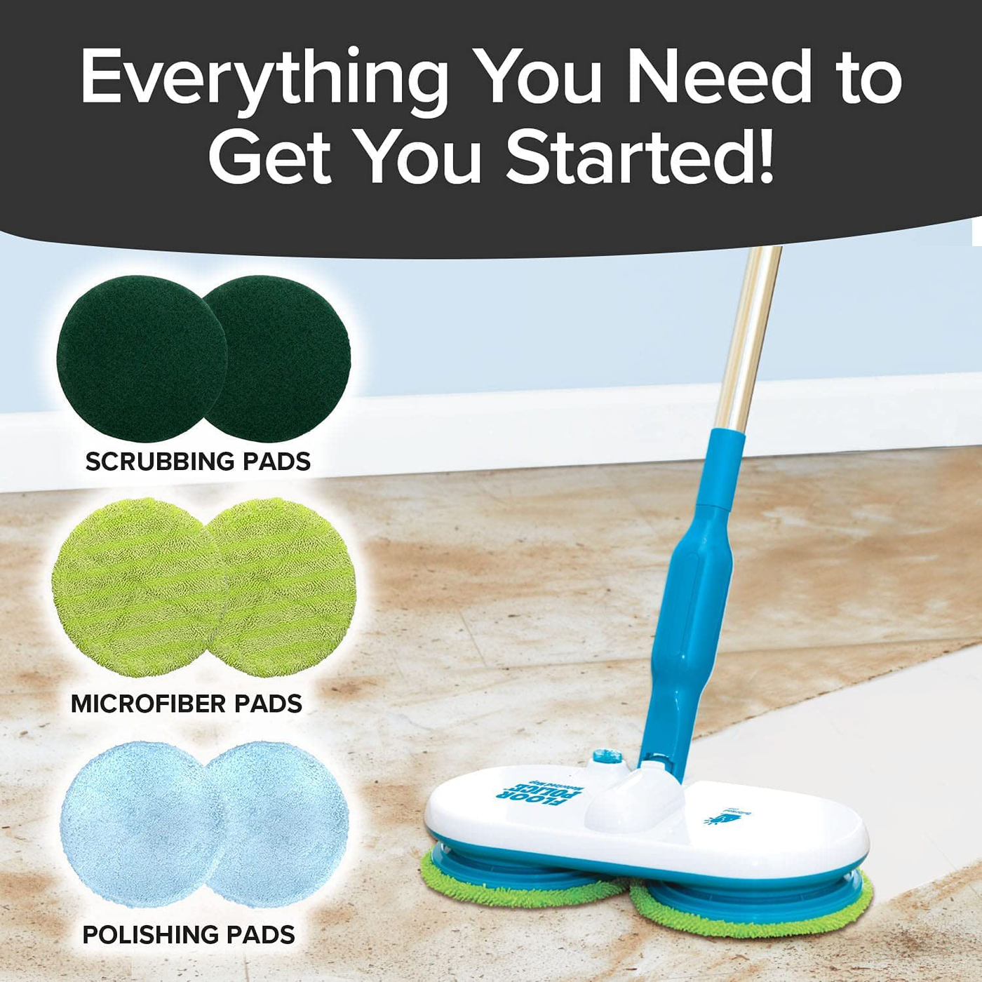 Original As Seen On TV Floor Police Mop with Motorized Dual Spinning Mopheads & 6 Unique Cleaning Pads by BulbHead, Lightweight, Rechargeable & Cordless, Great Hardwood Floor and Tile Cleaner