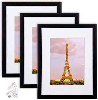 upsimples 9x12 Picture Frame Set of 3,Made of High Definition Glass for 6x8 with Mat or 9x12 Without Mat,Wall Mounting Photo Frame Rustic Pink