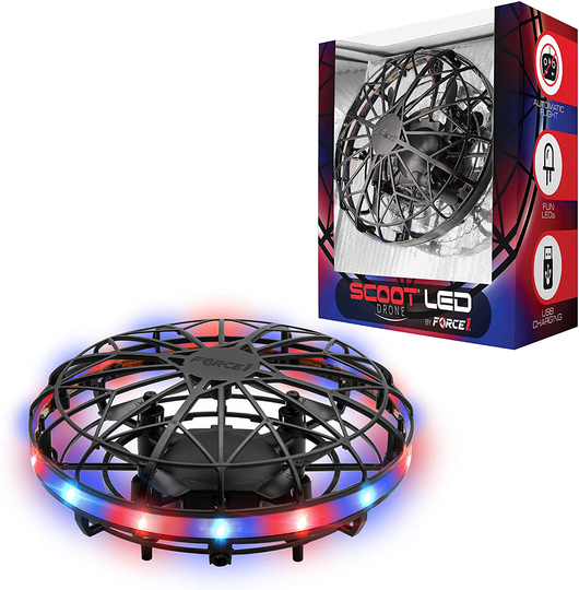 Force1 Scoot LED Hand Operated Drone for Kids or Adults - Hands Free Motion Sensor Mini Drone, Easy Indoor Small UFO Toy Flying Ball Drone Toy for Boys and Girls (Red/Blue)