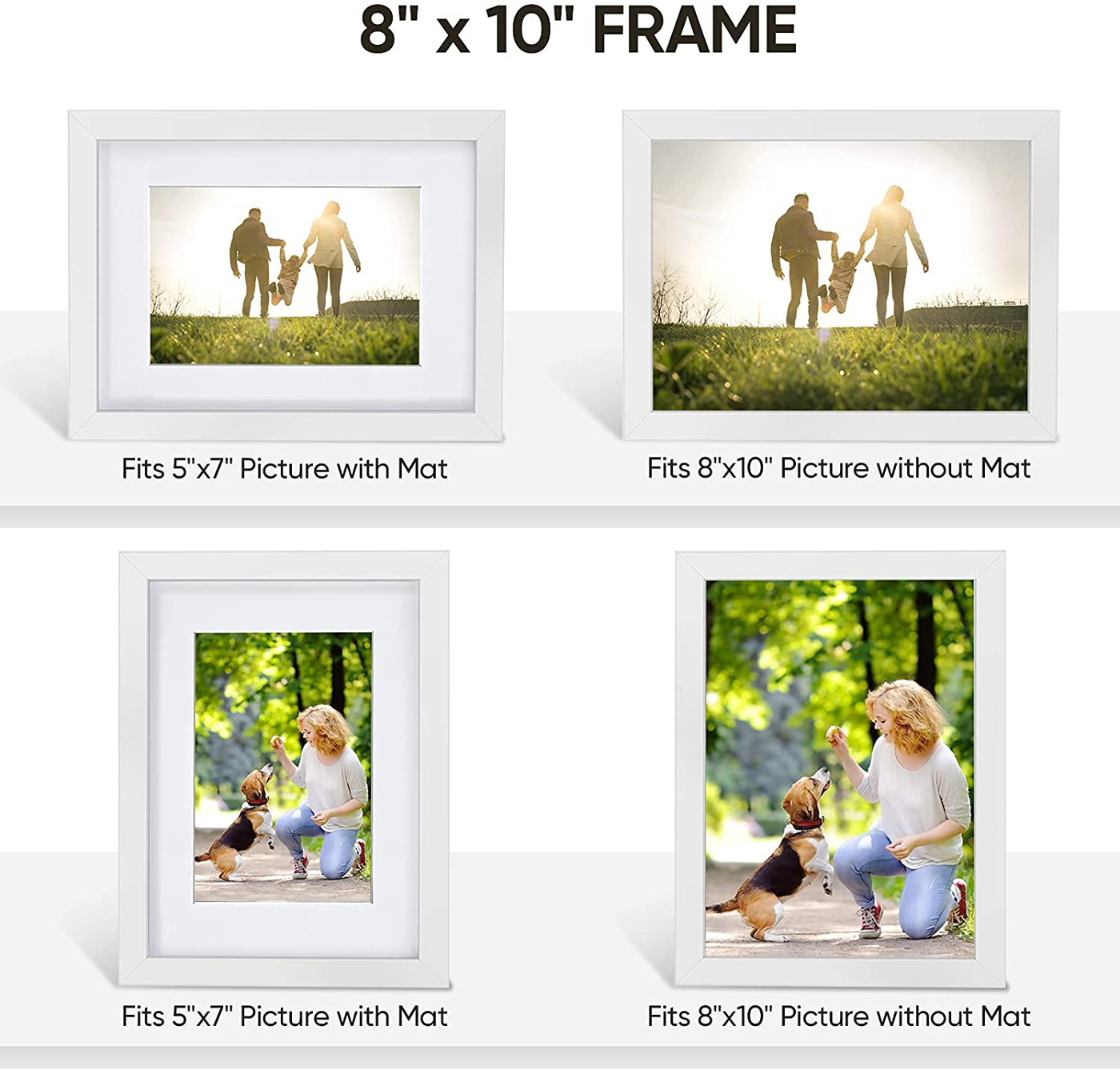 Nacial Picture Frames 8x10 Set of 4, White Photo Frame, Display 5x7 Photo with Mat and 8x10 photo without Mat, Picture Frames Collage for Wall or Tabletop