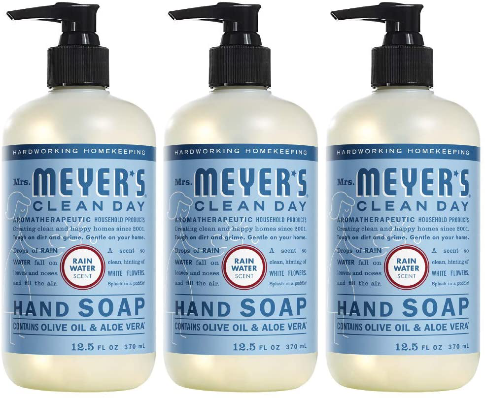 Mrs. Meyer's Clean Day Liquid Hand Soap, Cruelty Free and Biodegradable Hand Wash Formula Made with Essential Oils, Rain Water Scent, 12.5 oz - Pack of 3