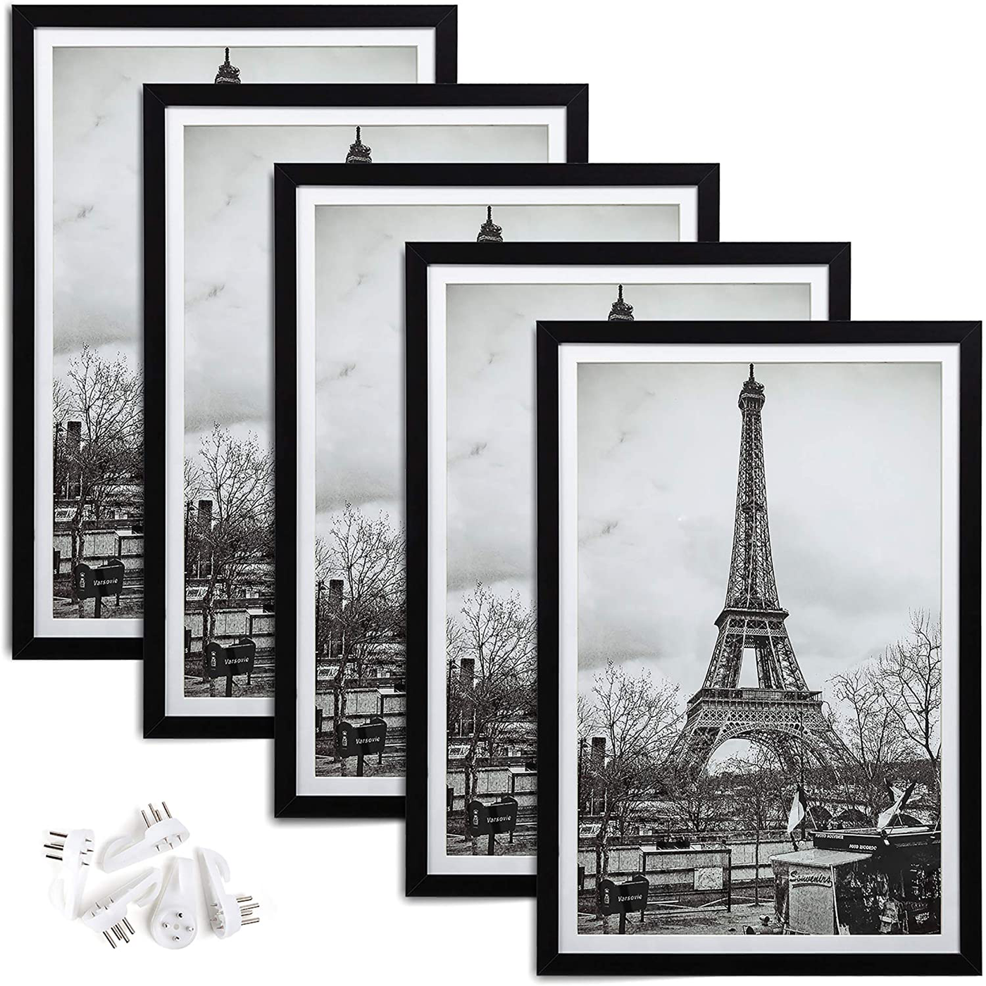 upsimples 12x18 Picture Frame Set of 5,Display Pictures 11x17 with Mat or 12x18 Without Mat,Wall Gallery Photo Frames,Black