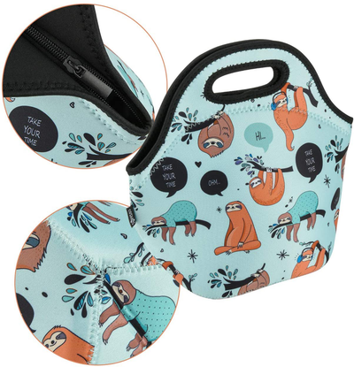 CM Soft Neoprene Tote Picnic Bag Lunch Container Box Organizer for Outdoor Travel (Sloth Pattern)