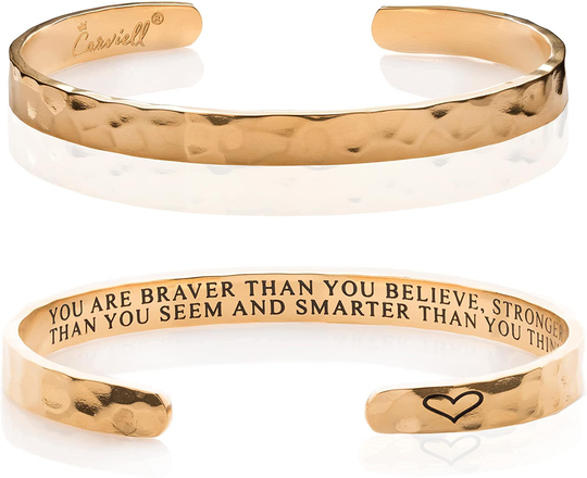 Carviell Bracelets for Women, Personalized Gifts for Her, Mom, Best Friend, Inspirational Friendship Cuff for Teen Girls, Engraved, Birthday Gift Jewelry