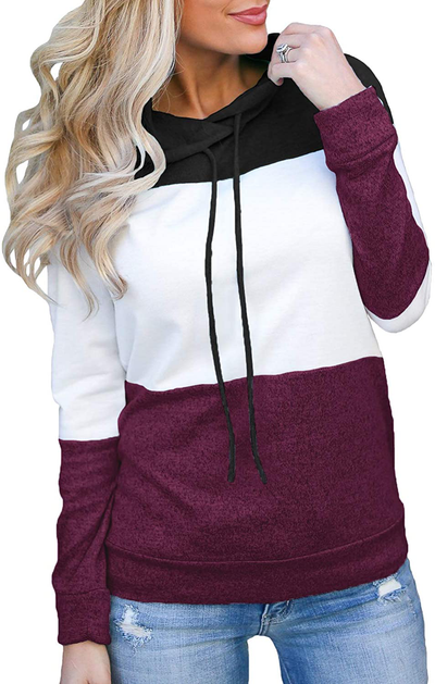 Topstype Women's Pullover Long Sleeve Fall Hoodies Color Block Tunics Loose Casual Sweatshirts