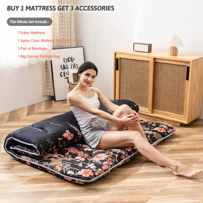 Floral Japanese Futon Floor Mattress, Bed Mattress Topper with Roll Up Design 