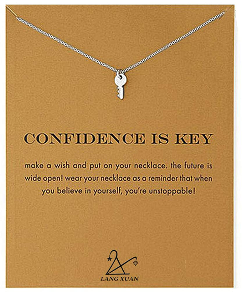 LANG XUAN Friendship Compass Necklace Good Luck Butterfly Pendant Chain Necklace with Message Card Gift Card for Women Girl