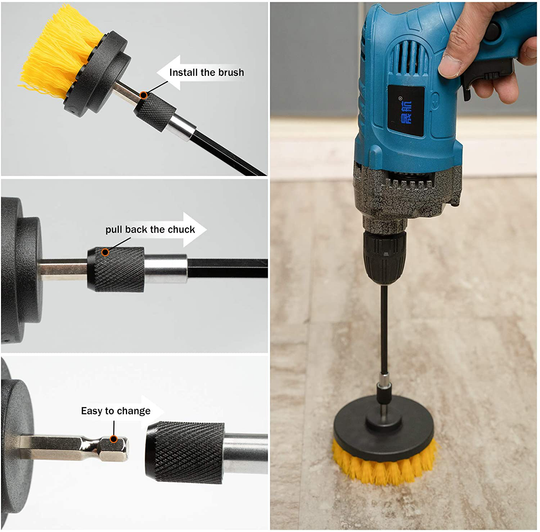 [4 Pack] Auto Detailing Drill Brush Set, Wheel Cleaner Brush, Car Cleaner Wash Brush Supplies Kit Fit Tire, Car Mats, Floor Mat, Bathroom and Auto Power Scrubber Brush Cleaning Sets