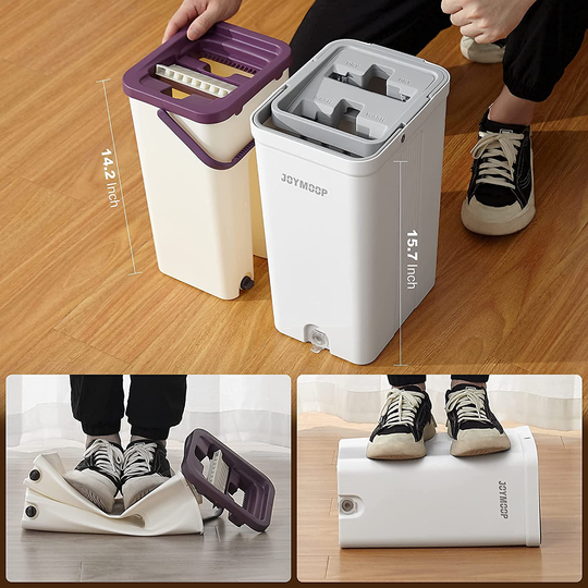 JOYMOOP Squeeze Flat Floor Mop and Bucket Set with 3 Microfiber Mop Pads Refills Easy Self-Wringing Cleaning Mop Bucket, Wet and Dry Mopping Hardwood, Laminate, Tile
