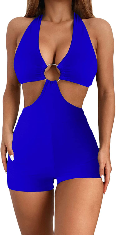 SheIn Women's One Piece Swimsuit Cut Out Halter Backless High Waisted Bathing Suit