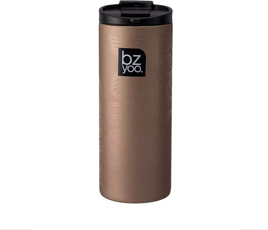bzyoo Brew 18/8 Stainless Vacuum Drinking BPA-Free 12oz Coffee Mug Water Thermal Bottle with Leak Proof Design for Hike Camping Holiday New Year Gifts Wellness (Gold)