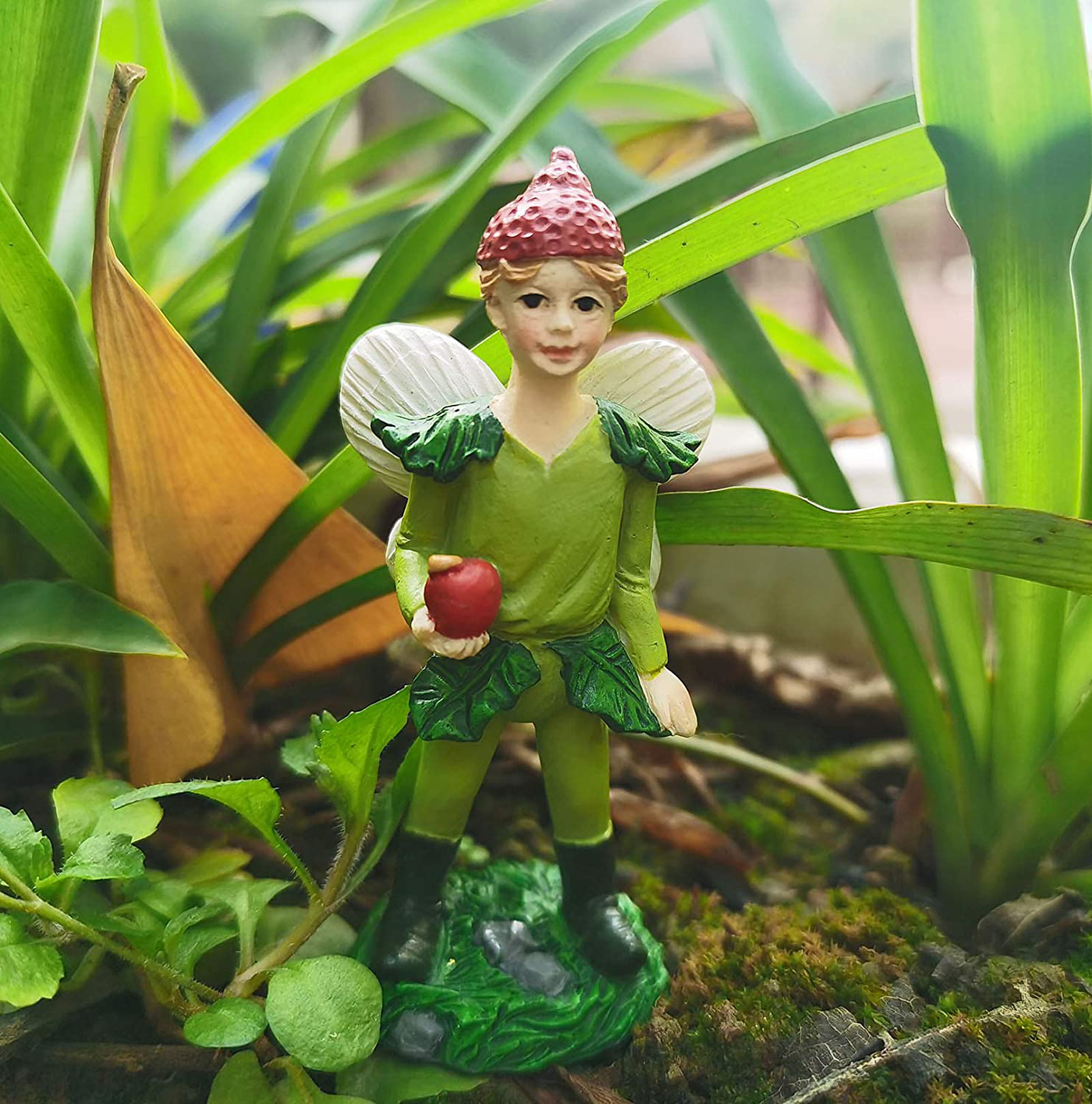 Miniature Garden Fairy Set of 2 Small Ornaments Jungle Boy Girl Statue Enchanted Figurines Fairy Garden Accessories