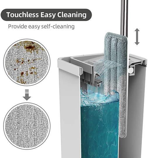 JOYMOOP Squeeze Flat Floor Mop and Bucket Set with 3 Microfiber Mop Pads Refills Easy Self-Wringing Cleaning Mop Bucket, Wet and Dry Mopping Hardwood, Laminate, Tile