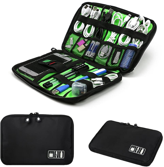 Electronics Accessories Organizer Bag,Portable Tech Gear Phone Accessories Storage Carrying Travel Case Bag, Headphone Earphone Cable Organizer Bag (M, Black)